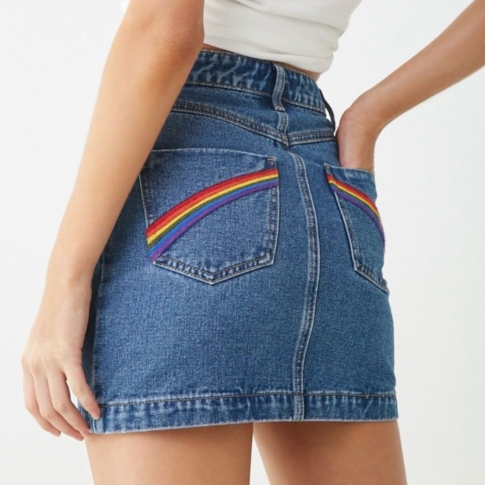 Forever 21 Rainbow 🌈 Pocket Denim Skirt